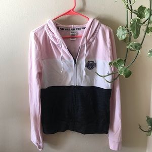 PINK Full Zip Color Block Hoodie
